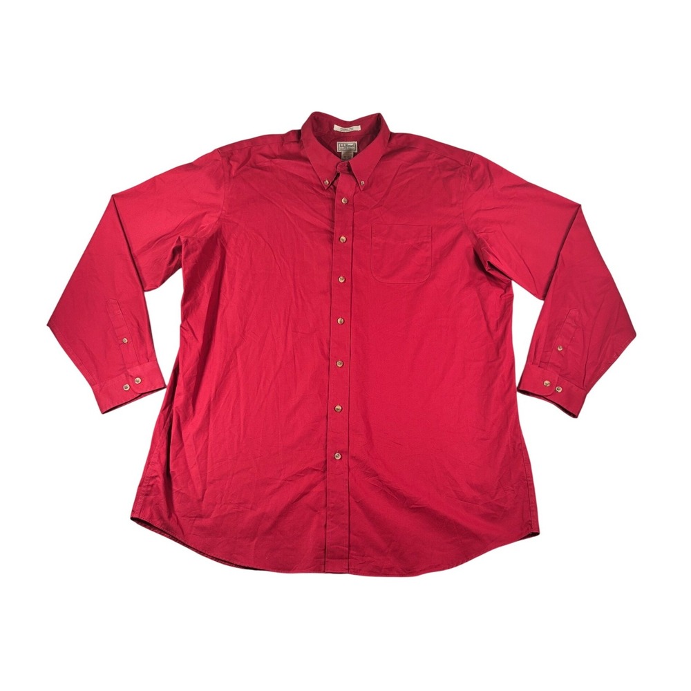 LL Bean Mens XXL Tall Red Wrinkle Free Cotton Button Down Shirt